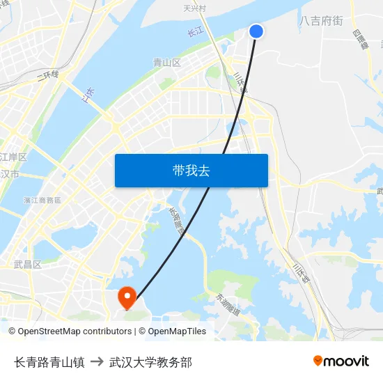 长青路青山镇 to 武汉大学教务部 map