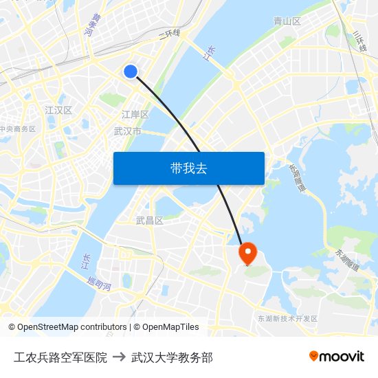 工农兵路空军医院 to 武汉大学教务部 map