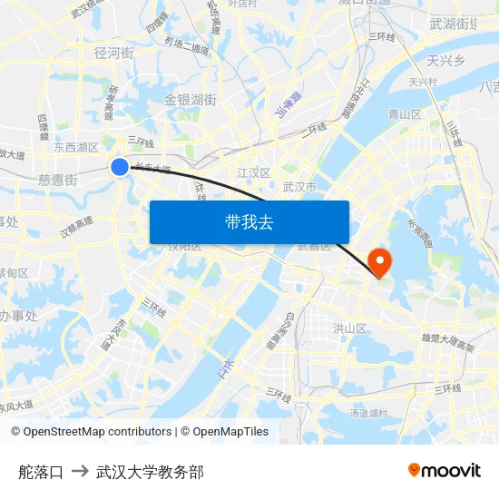 舵落口 to 武汉大学教务部 map