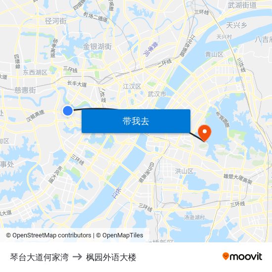 琴台大道何家湾 to 枫园外语大楼 map