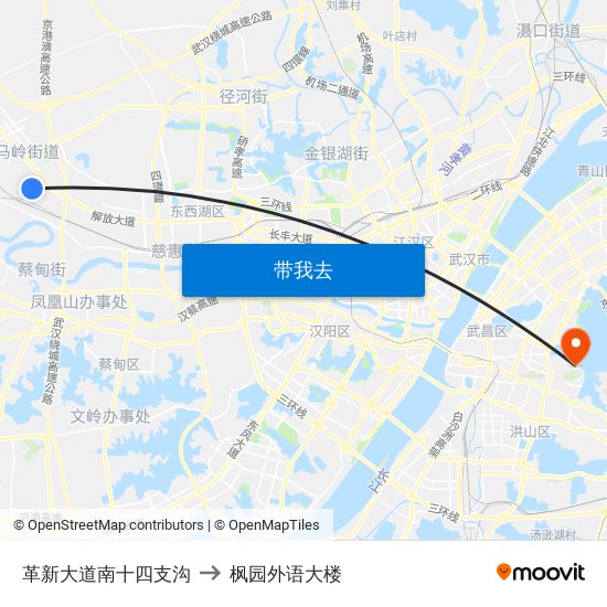 革新大道南十四支沟 to 枫园外语大楼 map