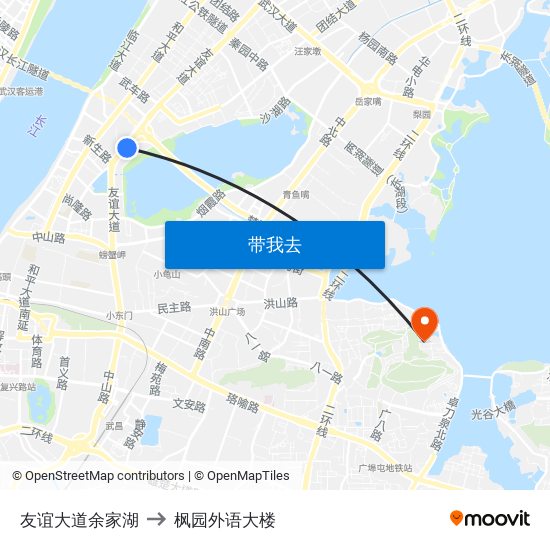 友谊大道余家湖 to 枫园外语大楼 map