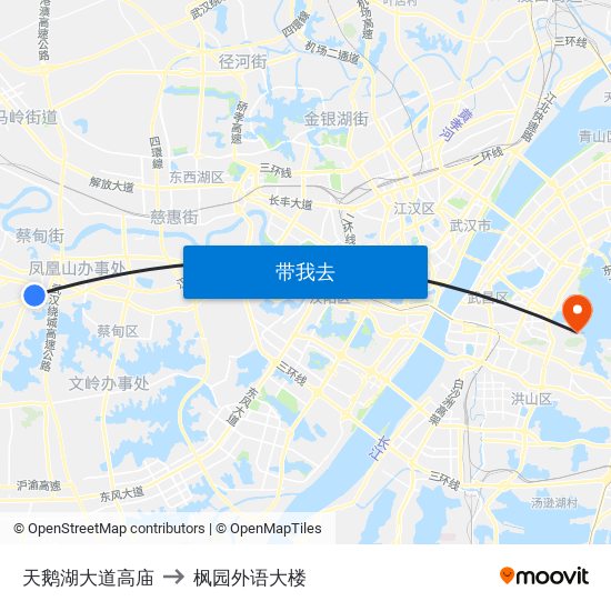 天鹅湖大道高庙 to 枫园外语大楼 map