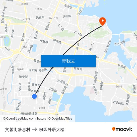 文馨街藩息村 to 枫园外语大楼 map