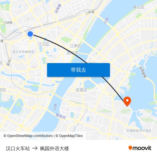 汉口火车站 to 枫园外语大楼 map