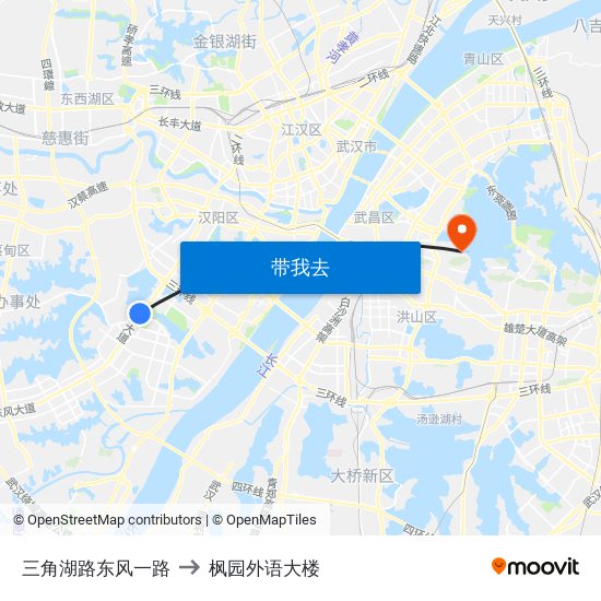 三角湖路东风一路 to 枫园外语大楼 map