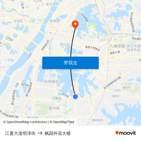 江夏大道明泽街 to 枫园外语大楼 map