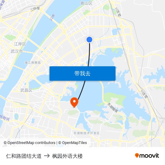 仁和路团结大道 to 枫园外语大楼 map