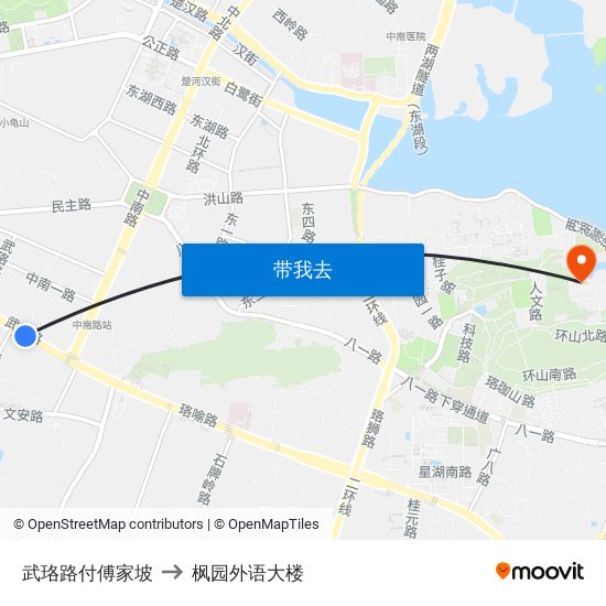 武珞路付傅家坡 to 枫园外语大楼 map