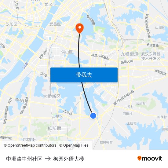 中洲路中州社区 to 枫园外语大楼 map