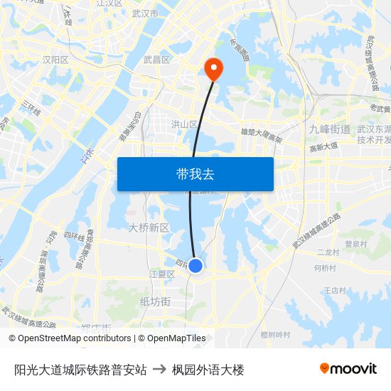 阳光大道城际铁路普安站 to 枫园外语大楼 map