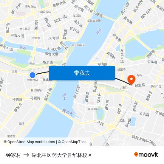 钟家村 to 湖北中医药大学昙华林校区 map