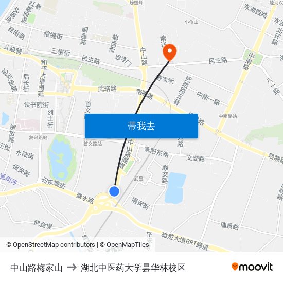 中山路梅家山 to 湖北中医药大学昙华林校区 map