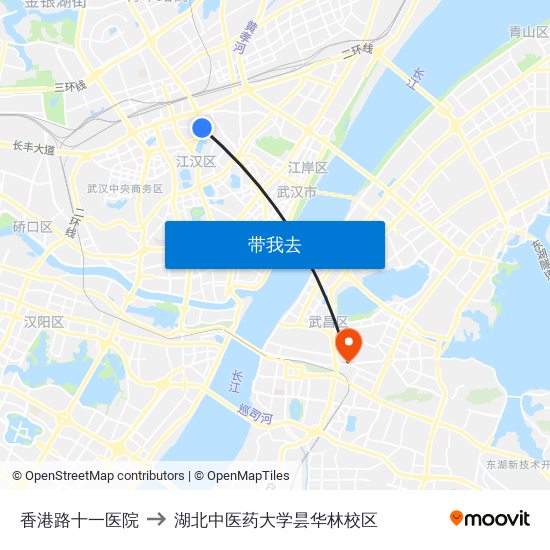 香港路十一医院 to 湖北中医药大学昙华林校区 map