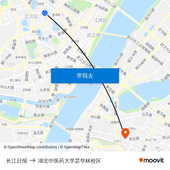长江日报 to 湖北中医药大学昙华林校区 map