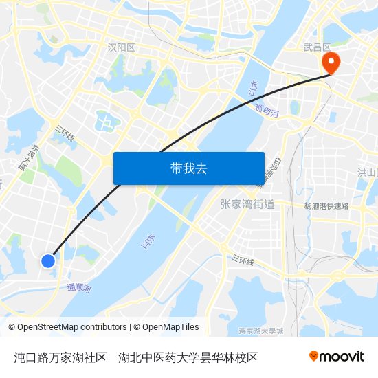 沌口路万家湖社区 to 湖北中医药大学昙华林校区 map