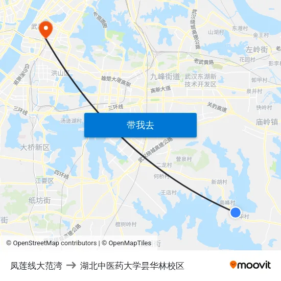 凤莲线大范湾 to 湖北中医药大学昙华林校区 map