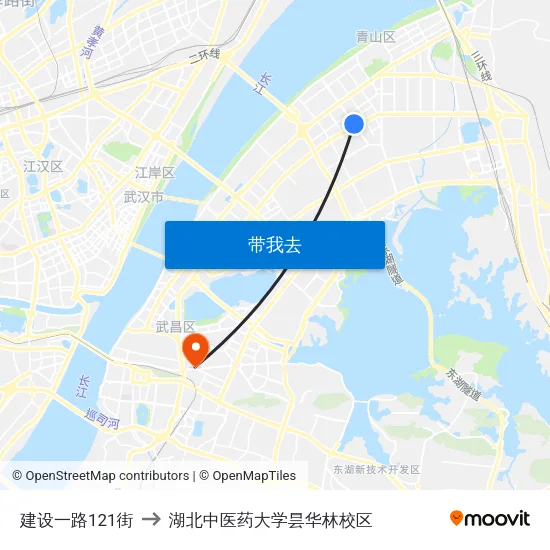 建设一路121街 to 湖北中医药大学昙华林校区 map