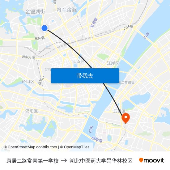 康居二路常青第一学校 to 湖北中医药大学昙华林校区 map