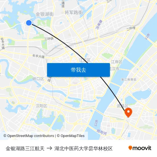 金银湖路三江航天 to 湖北中医药大学昙华林校区 map