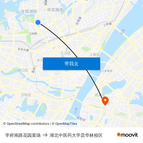 学府南路花园菜场 to 湖北中医药大学昙华林校区 map