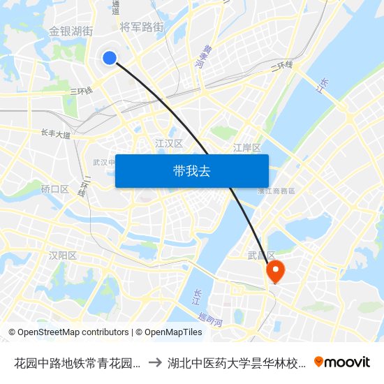 花园中路地铁常青花园站 to 湖北中医药大学昙华林校区 map