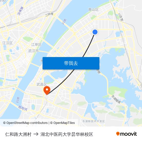 仁和路大洲村 to 湖北中医药大学昙华林校区 map