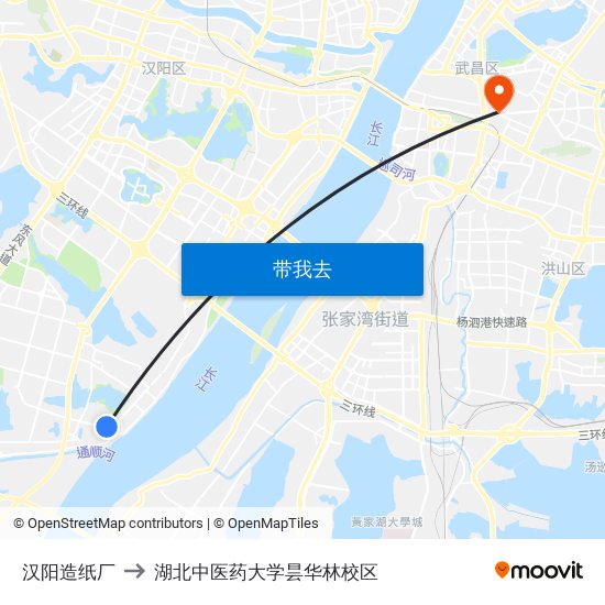 汉阳造纸厂 to 湖北中医药大学昙华林校区 map