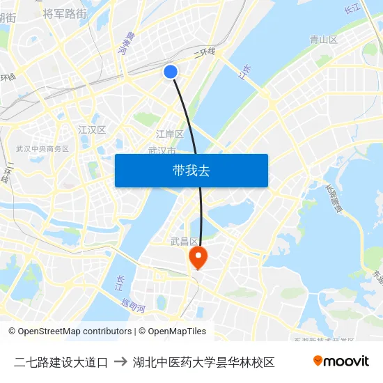 二七路建设大道口 to 湖北中医药大学昙华林校区 map