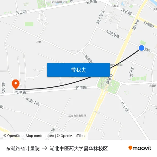 东湖路省计量院 to 湖北中医药大学昙华林校区 map