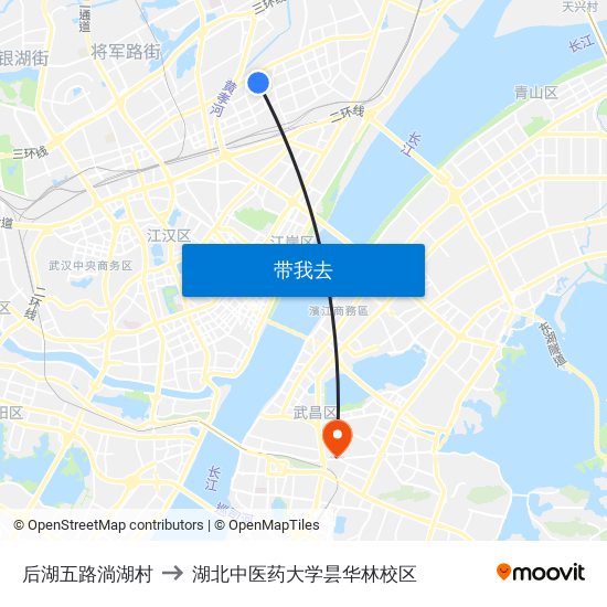 后湖五路淌湖村 to 湖北中医药大学昙华林校区 map