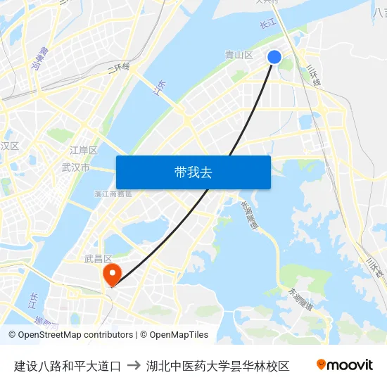 建设八路和平大道口 to 湖北中医药大学昙华林校区 map