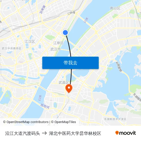 沿江大道汽渡码头 to 湖北中医药大学昙华林校区 map