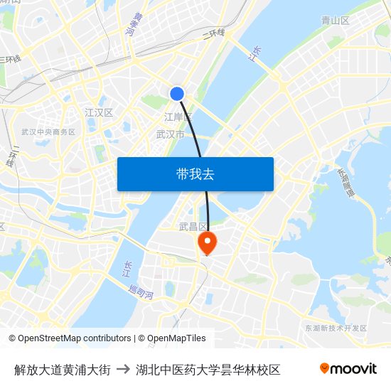 解放大道黄浦大街 to 湖北中医药大学昙华林校区 map