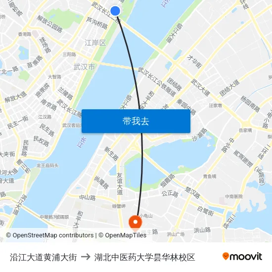 沿江大道黄浦大街 to 湖北中医药大学昙华林校区 map