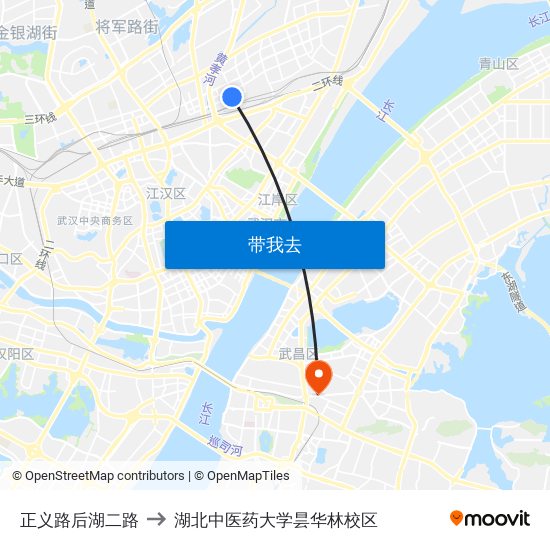 正义路后湖二路 to 湖北中医药大学昙华林校区 map