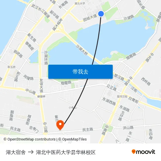 湖大宿舍 to 湖北中医药大学昙华林校区 map