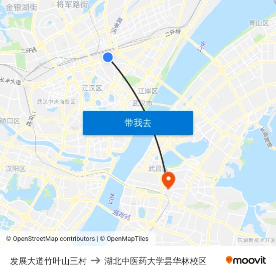 发展大道竹叶山三村 to 湖北中医药大学昙华林校区 map