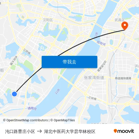 沌口路曹庄小区 to 湖北中医药大学昙华林校区 map
