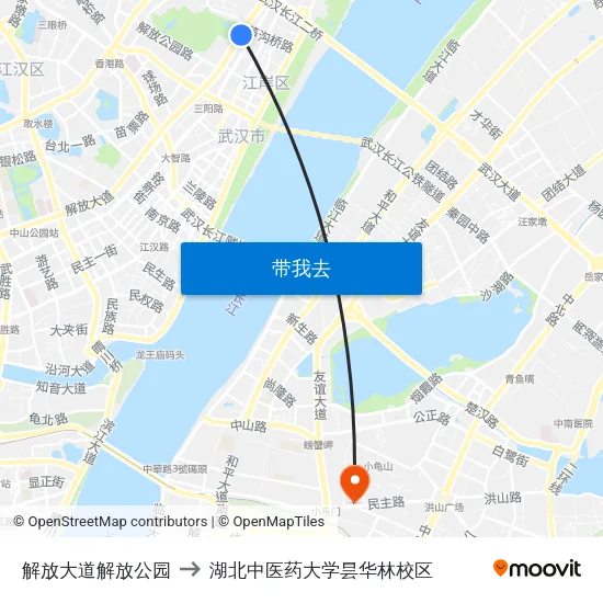 解放大道解放公园 to 湖北中医药大学昙华林校区 map