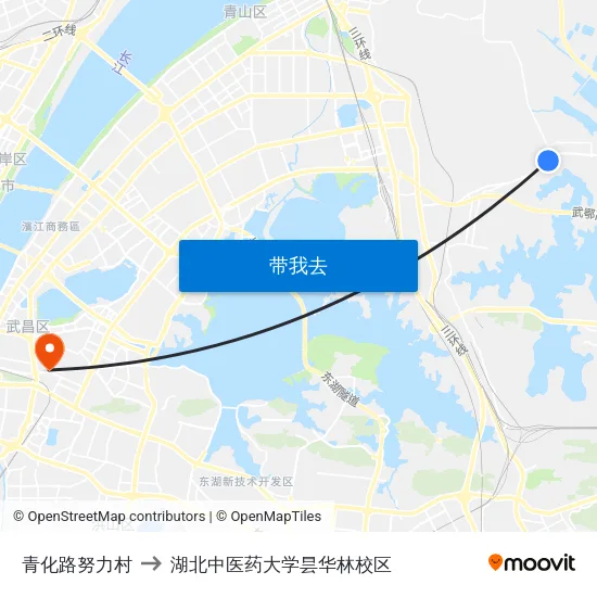 青化路努力村 to 湖北中医药大学昙华林校区 map