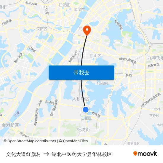文化大道红旗村 to 湖北中医药大学昙华林校区 map