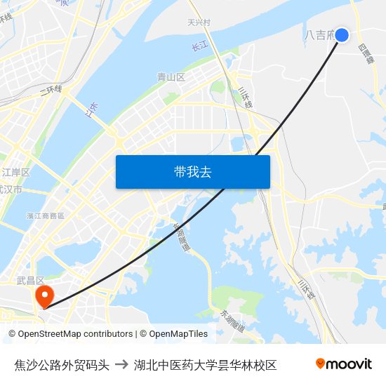 焦沙公路外贸码头 to 湖北中医药大学昙华林校区 map