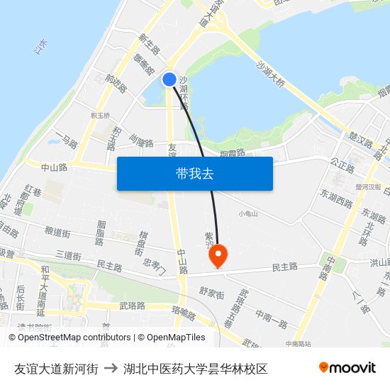 友谊大道新河街 to 湖北中医药大学昙华林校区 map