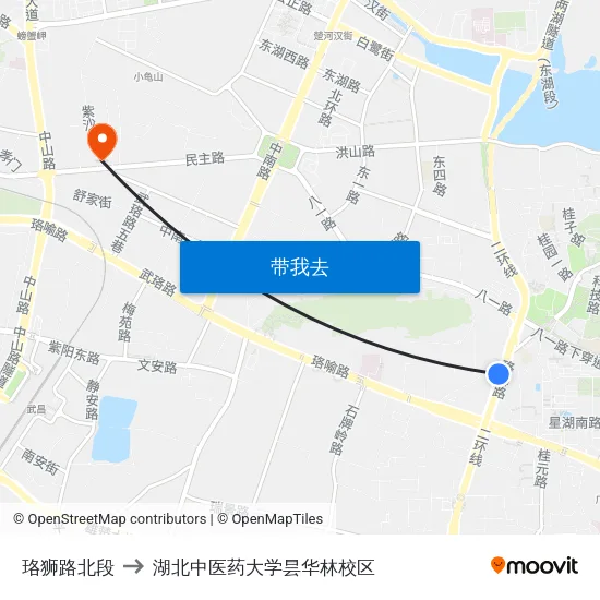 珞狮路北段 to 湖北中医药大学昙华林校区 map