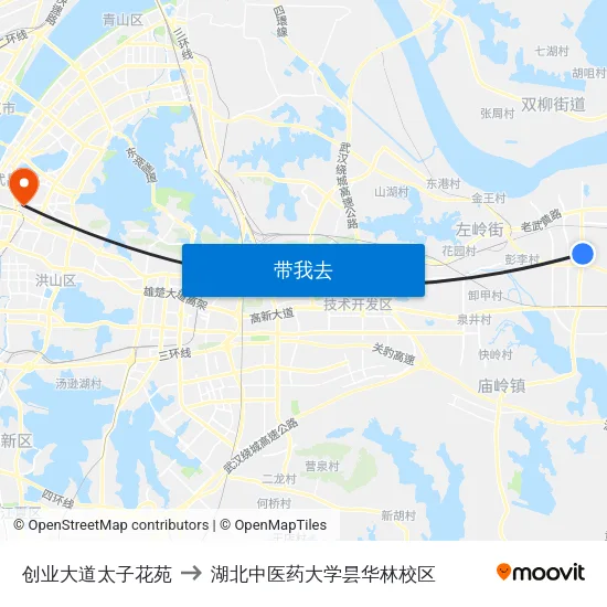 创业大道太子花苑 to 湖北中医药大学昙华林校区 map