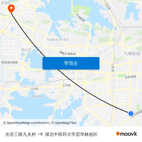 光谷三路九夫村 to 湖北中医药大学昙华林校区 map