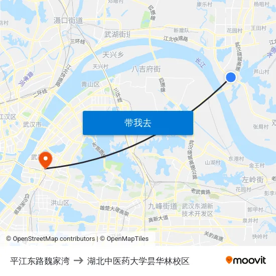 平江东路魏家湾 to 湖北中医药大学昙华林校区 map