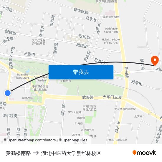 黄鹤楼南路 to 湖北中医药大学昙华林校区 map