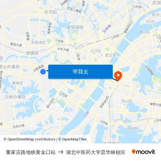 董家店路地铁黄金口站 to 湖北中医药大学昙华林校区 map